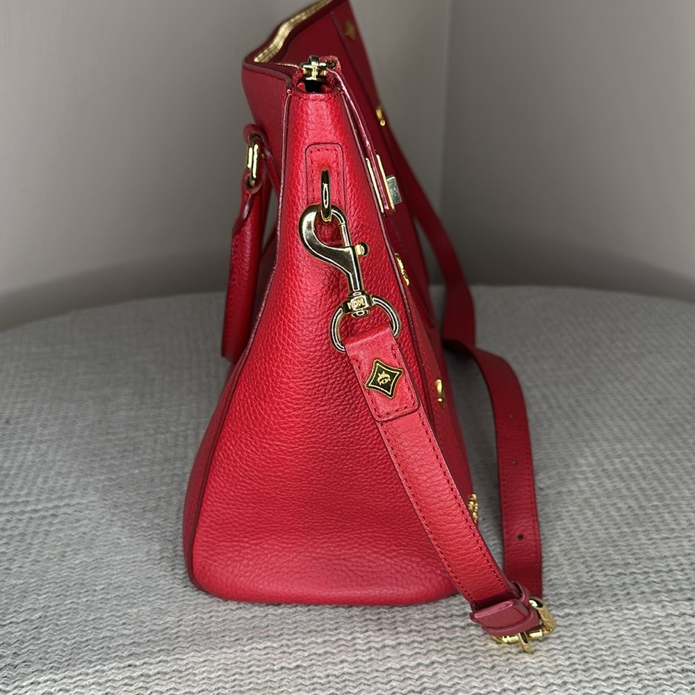 MCM Large Red Leather Studded Crossbody Tote Bag - Picture 5 of 15